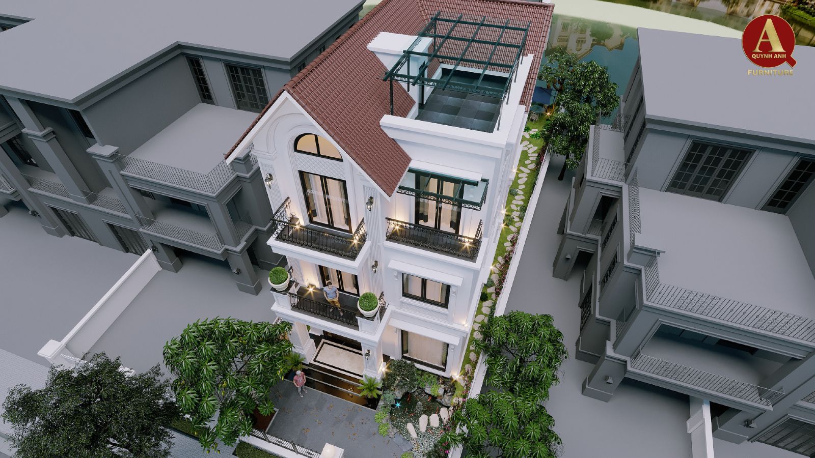 thiết kế nội thất phòng khách gỗ óc chó