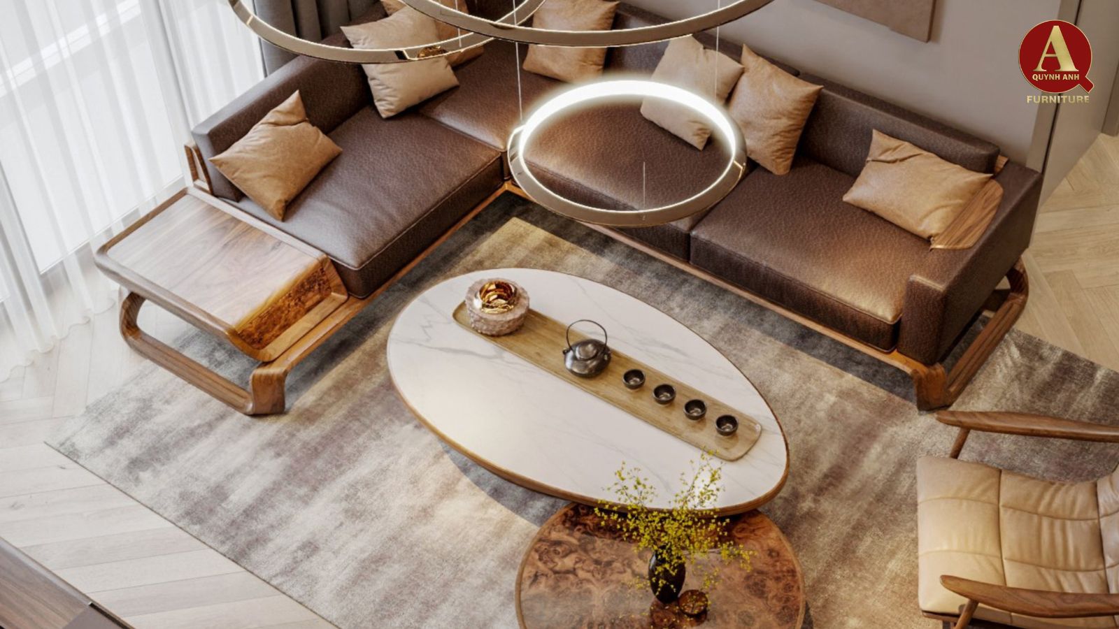 Nội thất phòng khách gỗ óc chó