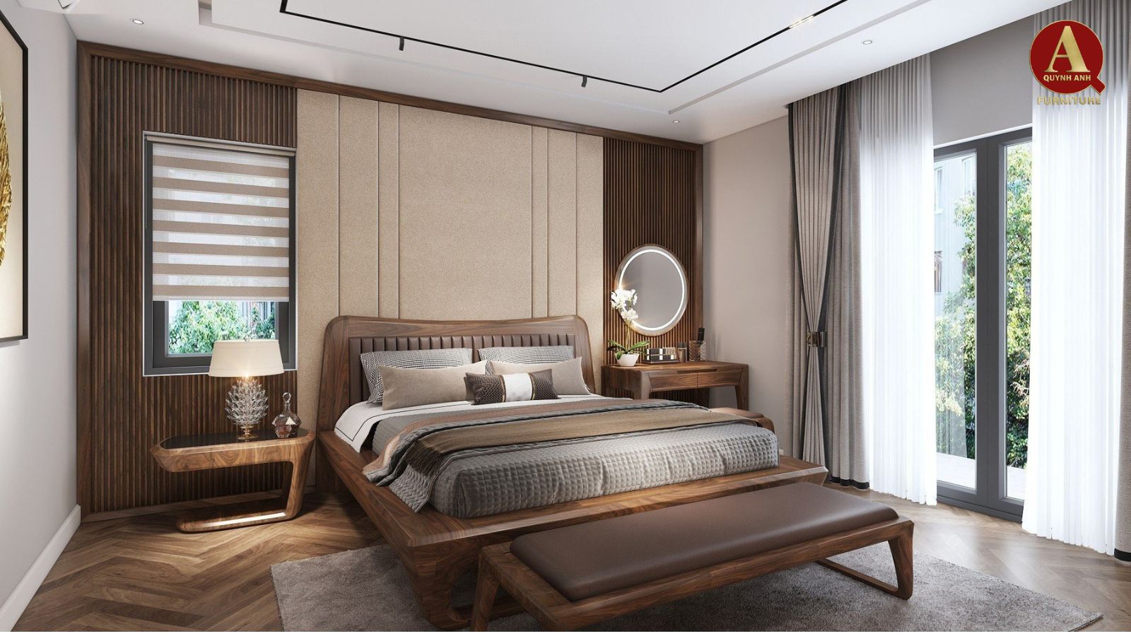 Nội thất phòng ngủ gỗ óc chó