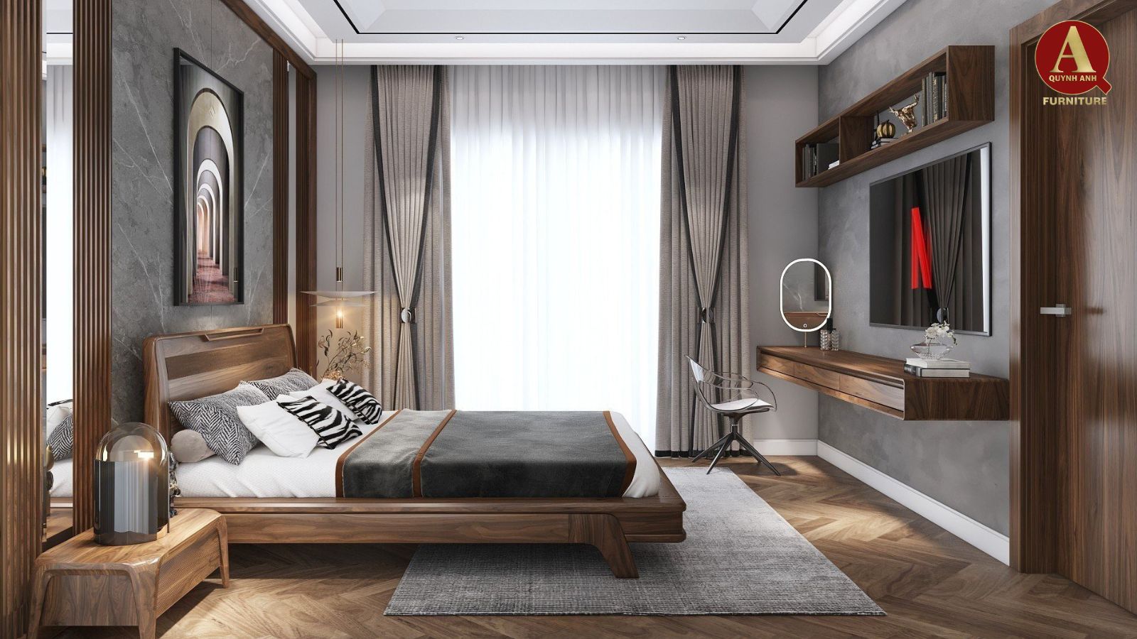 Nội thất phòng ngủ gỗ óc chó cao cấp