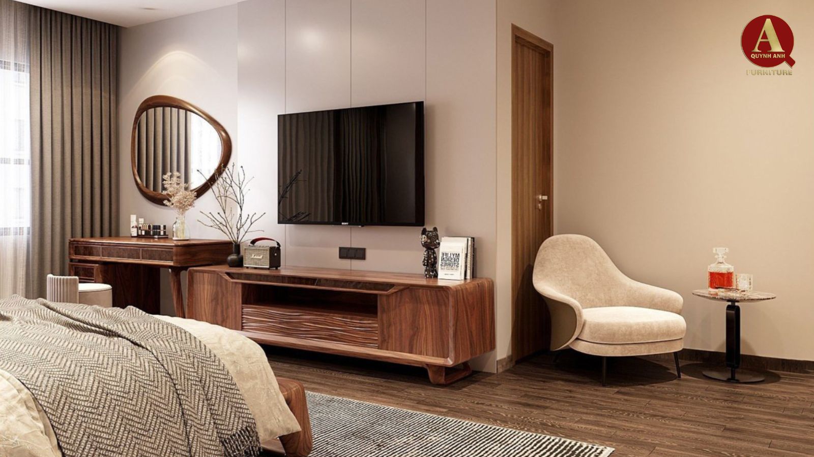 Nội thất phòng ngủ gỗ óc chó cao cấp