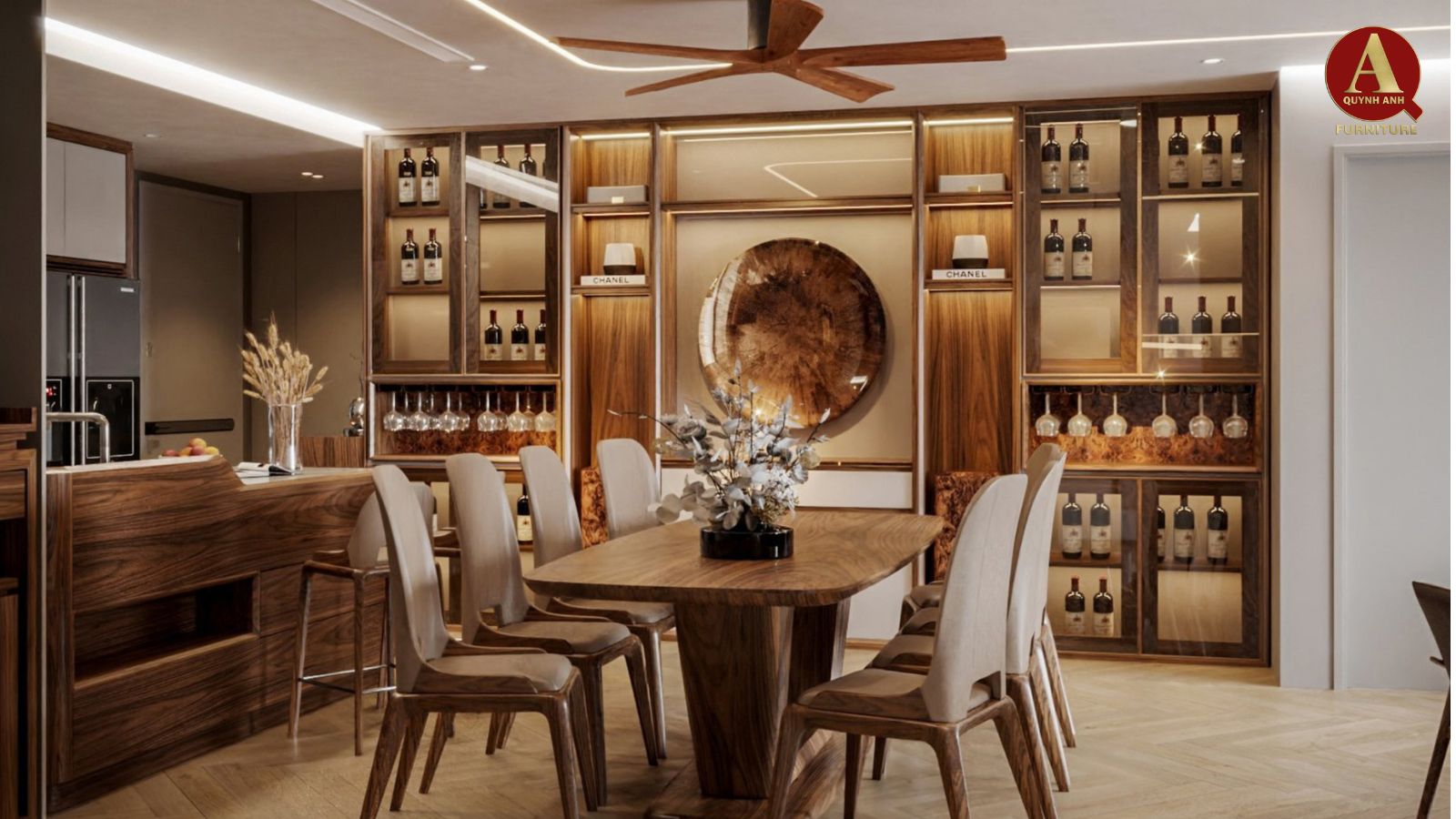 mẫu thiết kế nội thất gỗ óc chó 2025