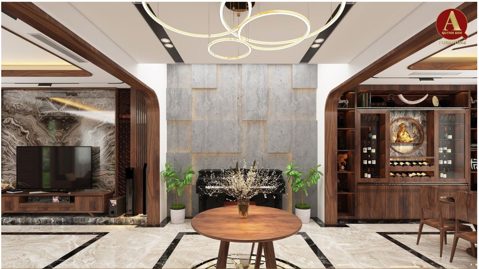 mẫu thiết kế nội thất gỗ óc chó 2025