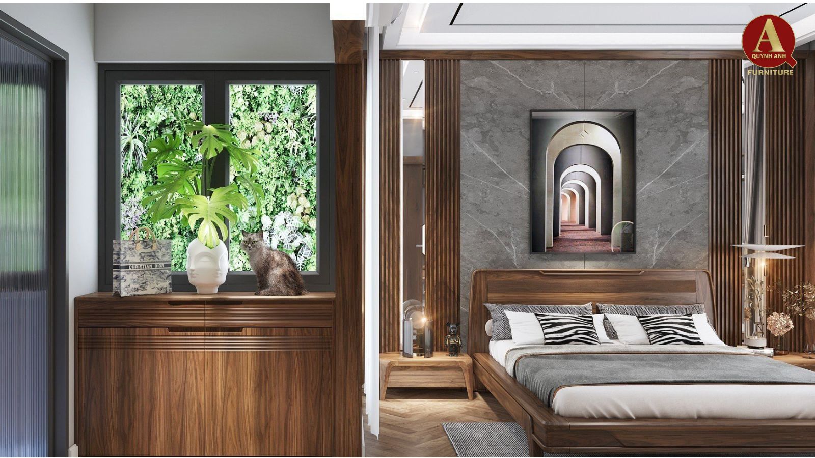 mẫu thiết kế nội thất gỗ óc chó 2025