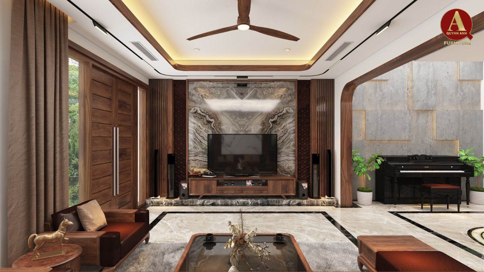 mẫu thiết kế nội thất gỗ óc chó 2025