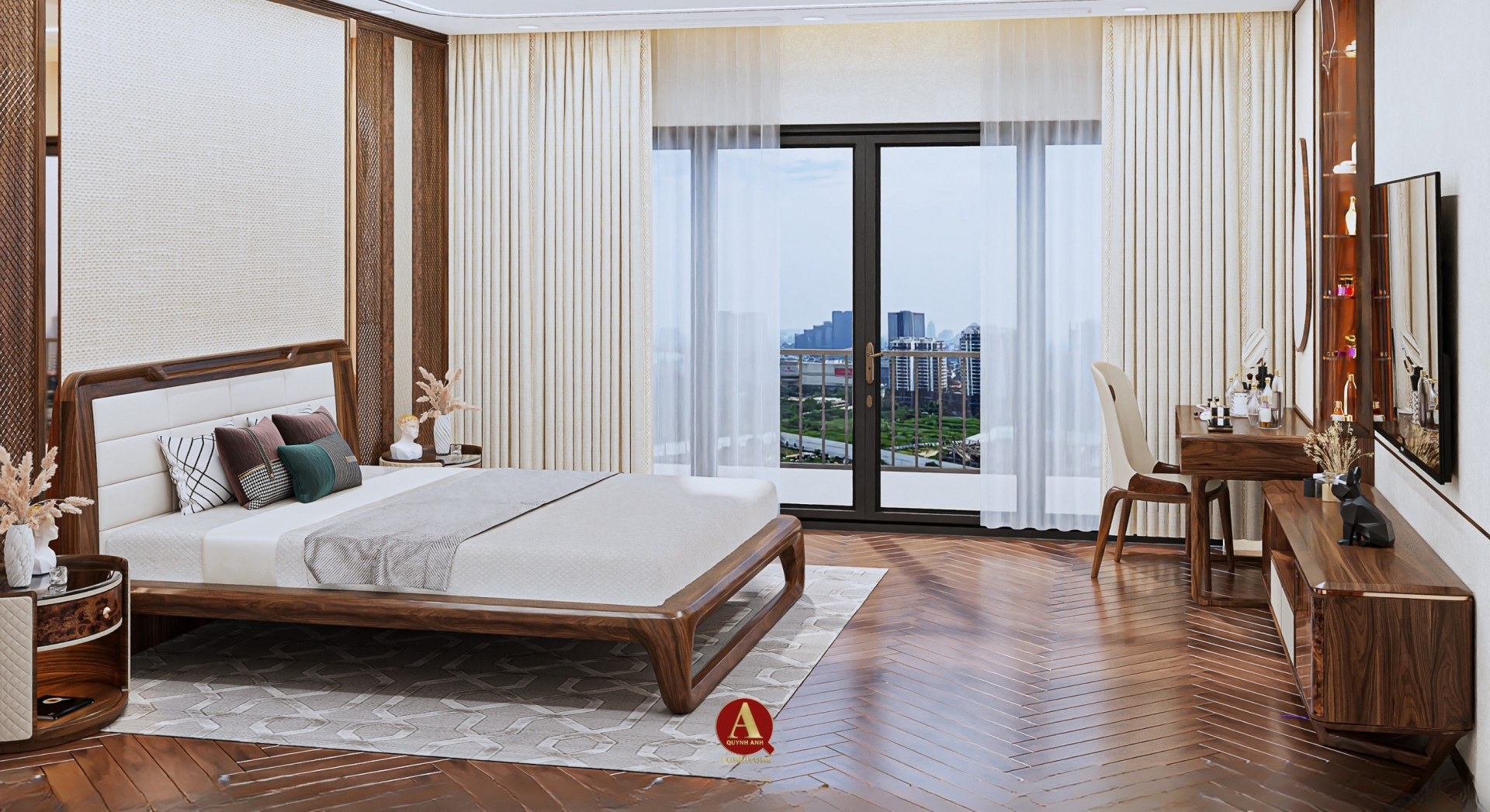 CÁ NHÂN HÓA KHÔNG GIAN PHÒNG NGỦ VỚI NỘI THẤT GỖ ÓC CHÓ THIẾT KẾ SANG TRỌNG